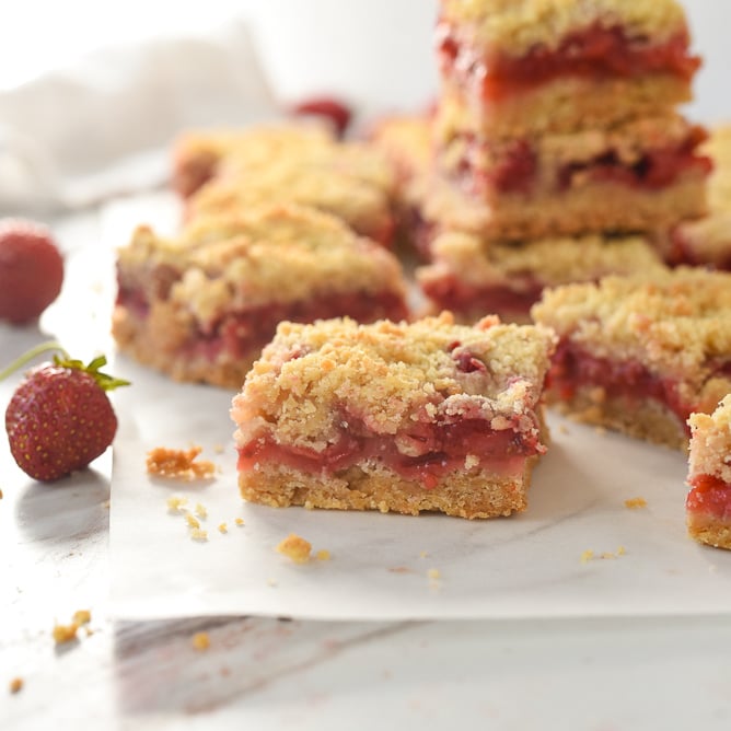 strawberry bar square on parchment paper