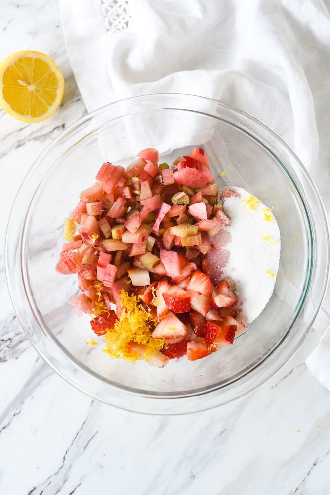 bowl of strawberries and rhubarb