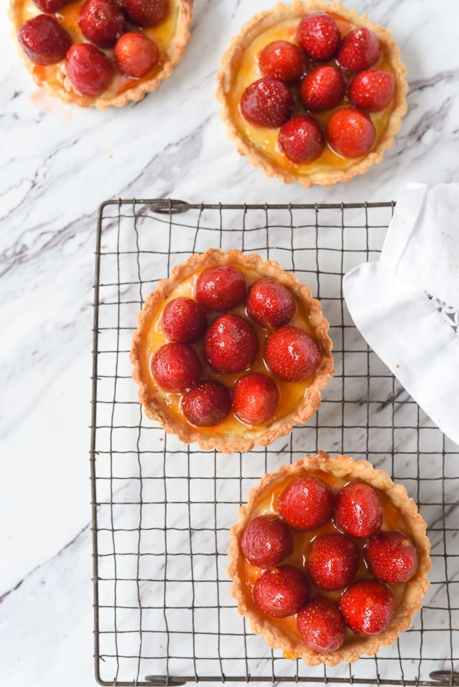 overhead shot of strawberry tart