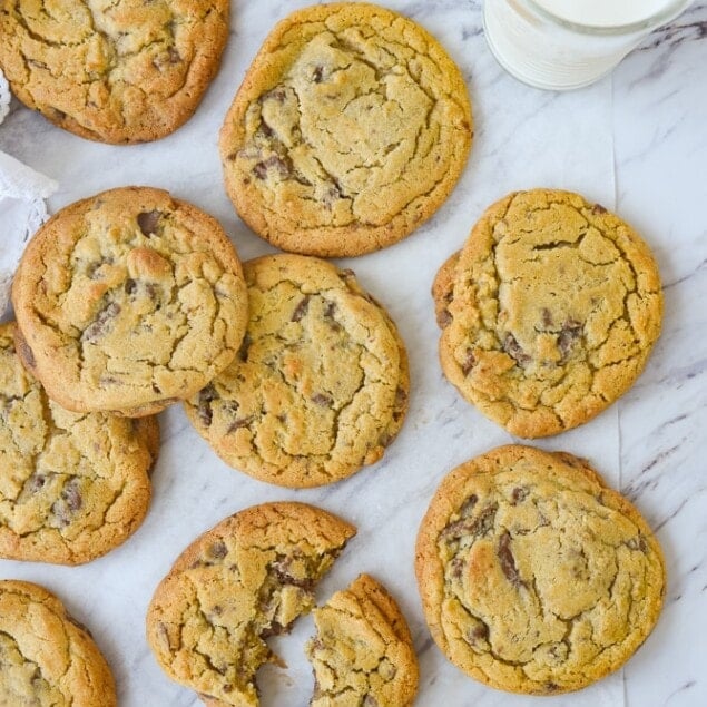 chocolate chip cookies on parchment paper