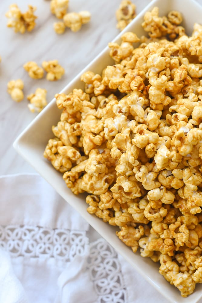 overhead shot of microwave popcorn