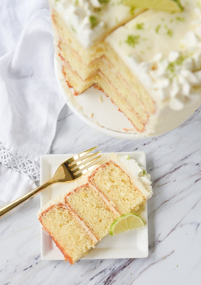 slice of key lime cake on a plate