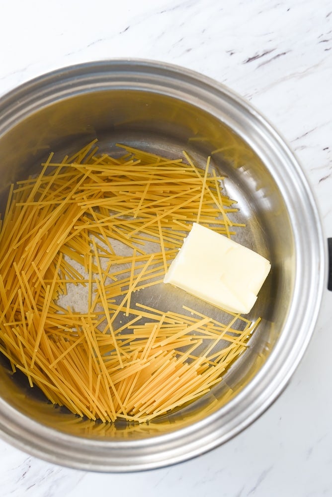 pan of pasta and butter