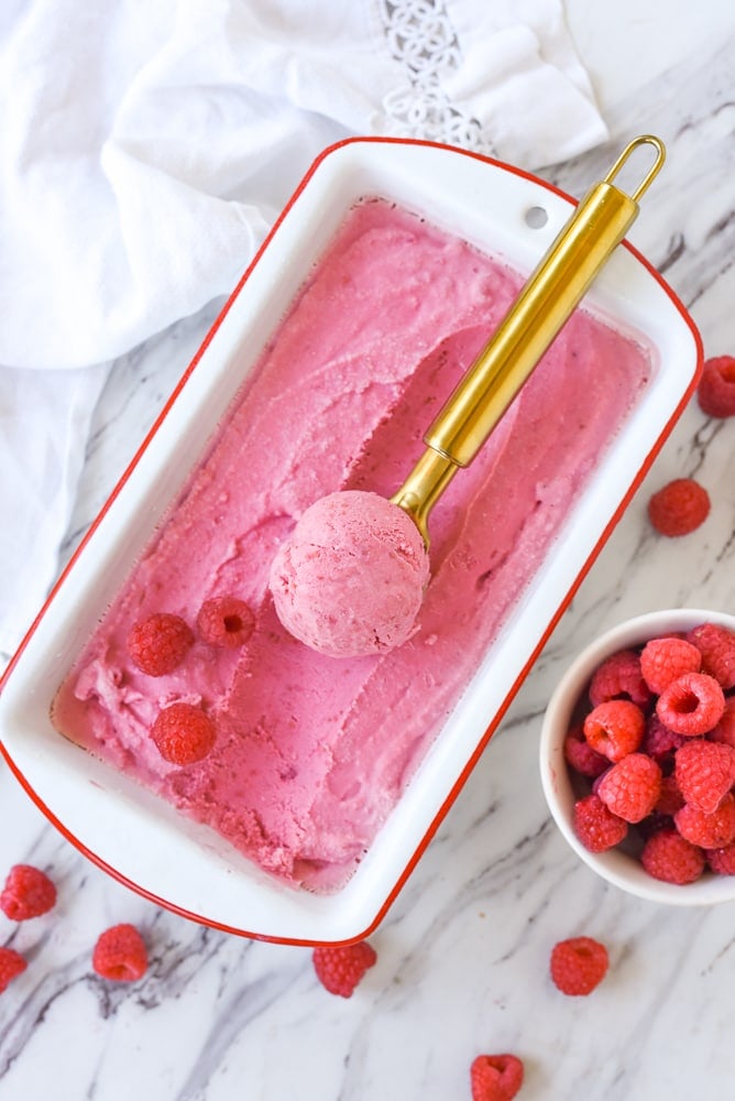 pan of raspberry ice cream