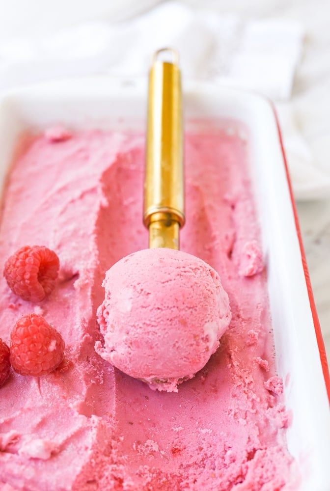 ice cream scoop of raspberry ice cream