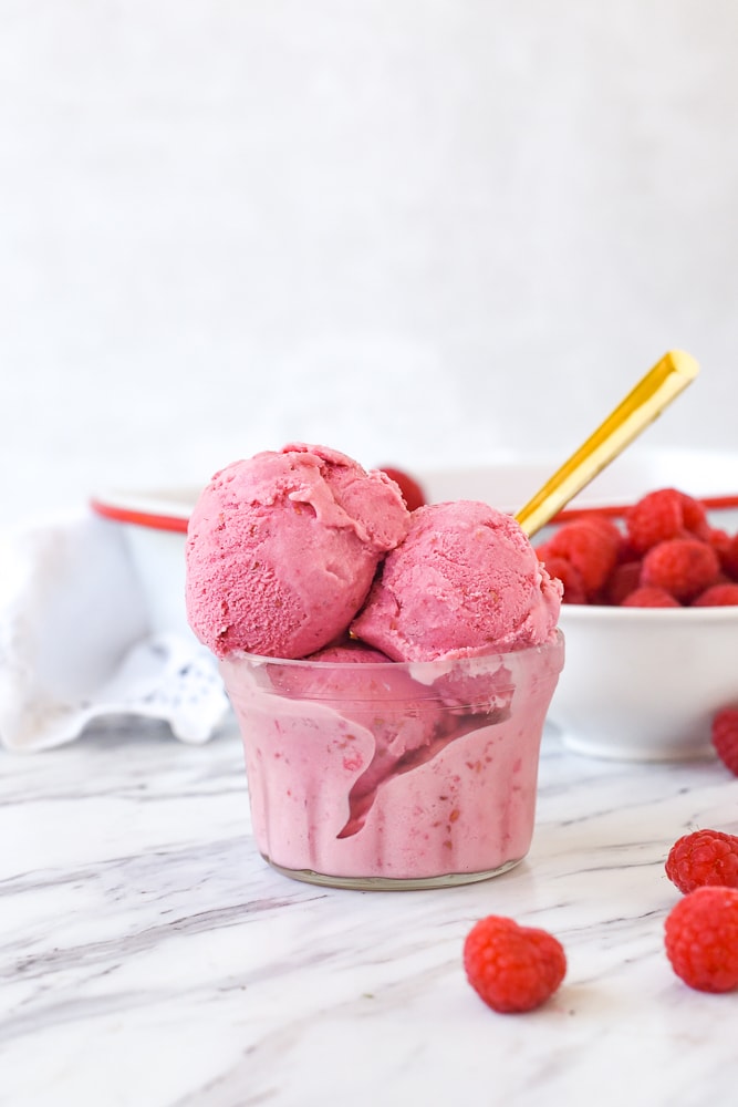 bowl of raspberry ice cream