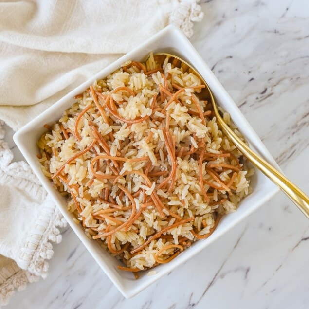 overhead shot of rice pilaf