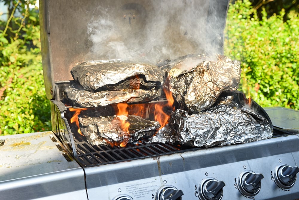 foil packets on a grill.