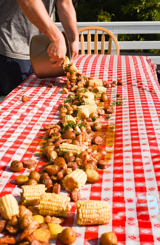 pouring country boil on table.