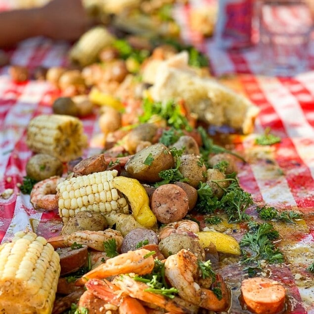 low country boil on a table
