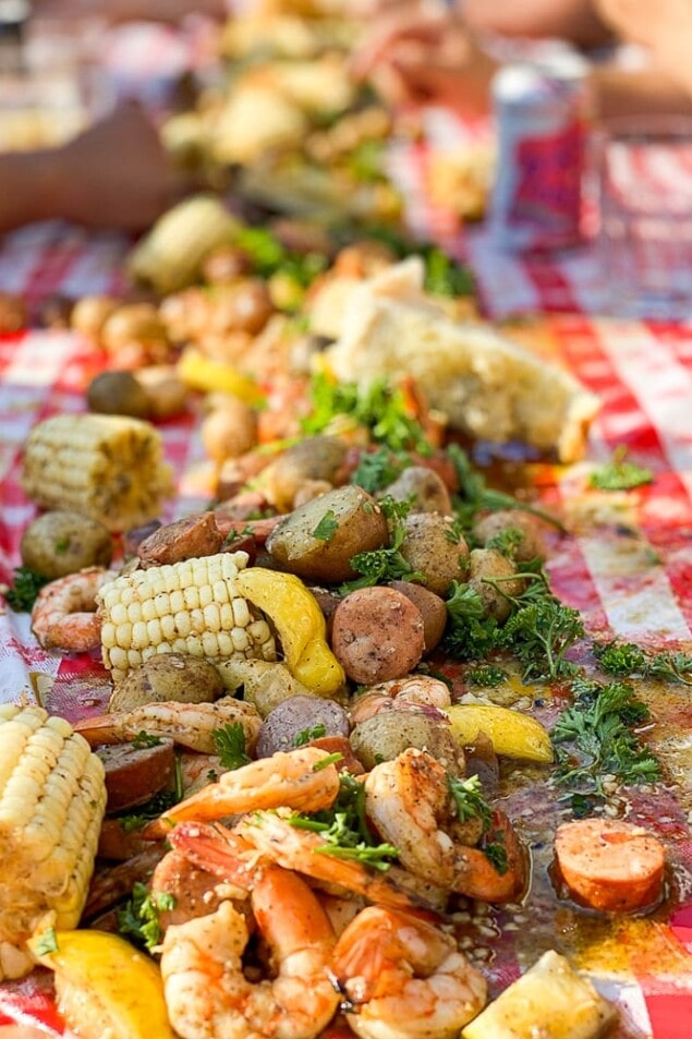low country boil on a table