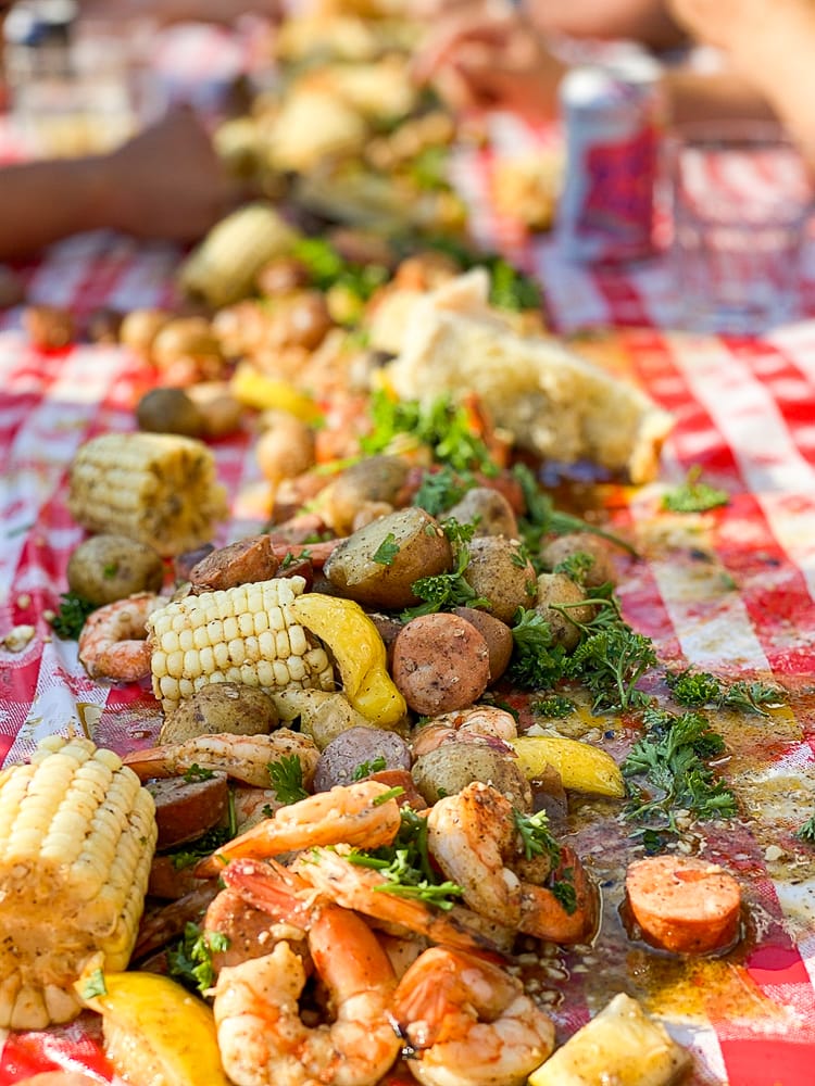 low country boil on a table