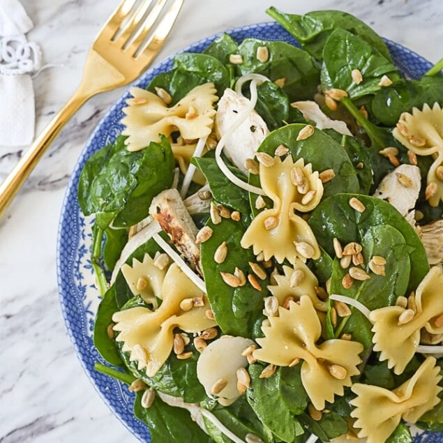 overhead shot of asian spinach salad