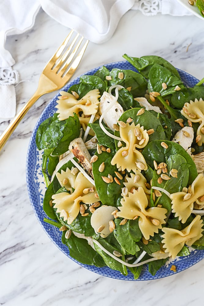 overhead shot of asian spinach salad