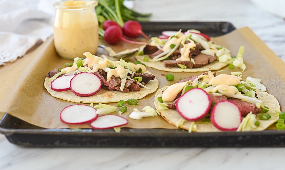 baking sheet of tacos