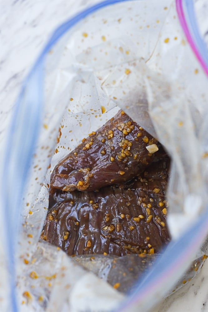 flank steak in marinade