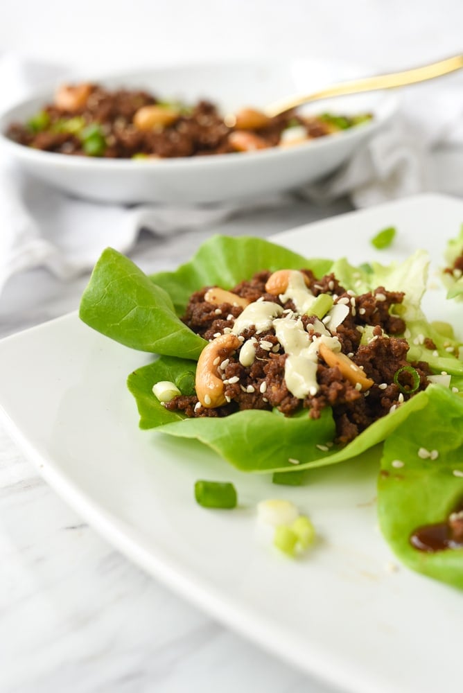 korean beef lettuce wrap on a palte