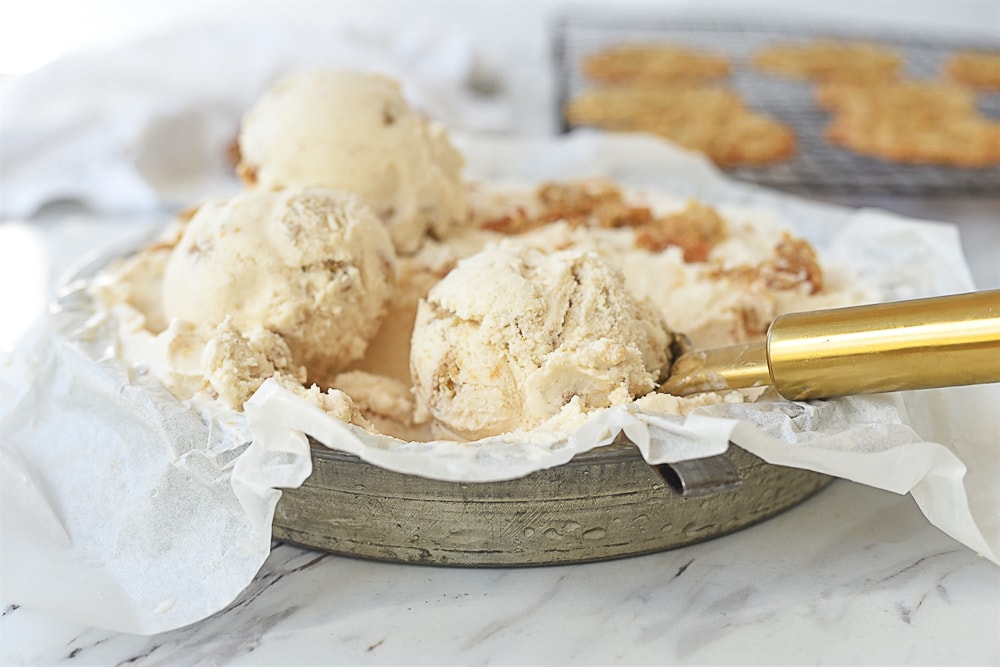 three scoops of oatmeal cookie ice cream