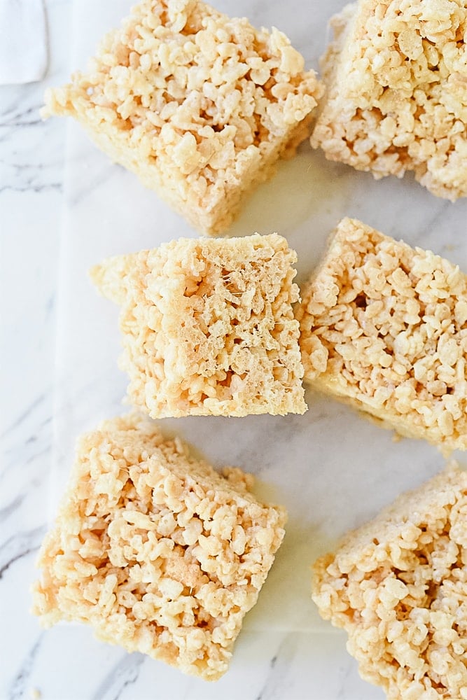 overhead shot of rice krispie treats