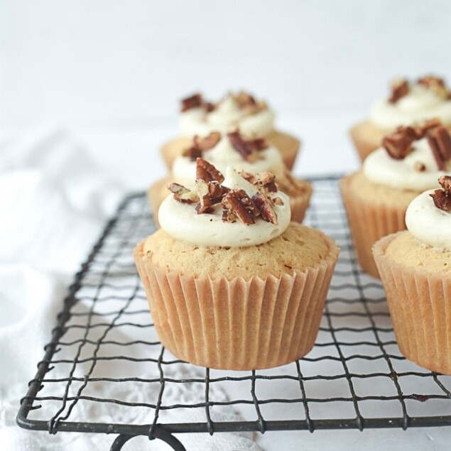 brown sugar cupcakes on a cooling rack