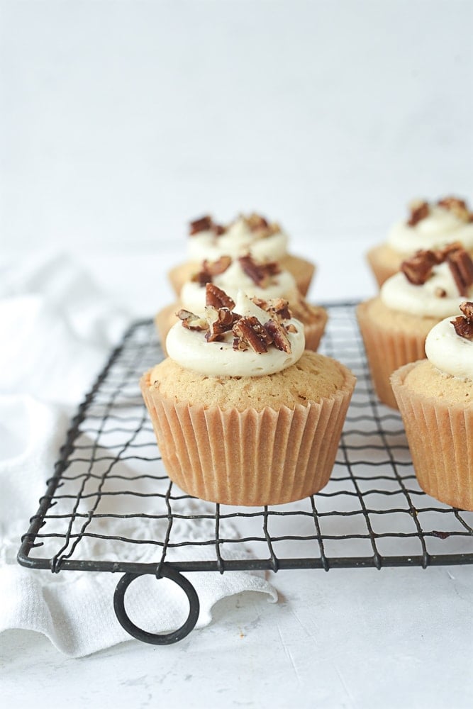 brown sugar cupcakes on a cooling rack