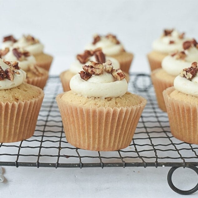 brown sugar cupcakes on cooling rack