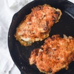 breaded chicken in frying pan