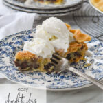 slice of chocolate chip cookie pie with ice cream