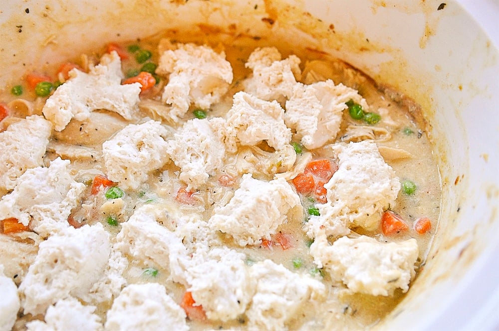 dumplings on top of chicken and dumplings in crock pot