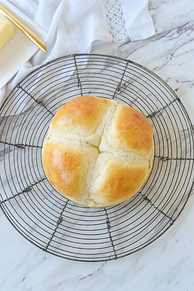 overhead shot of small batch dinner rolls