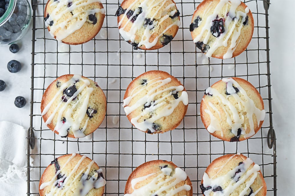 overhead shot of lemon blueberry muffins