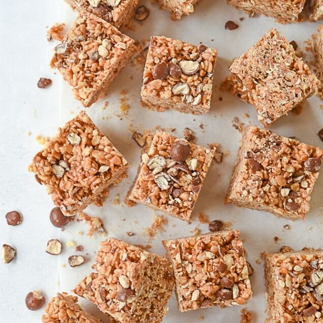 rice krispie treats with malted milk balls