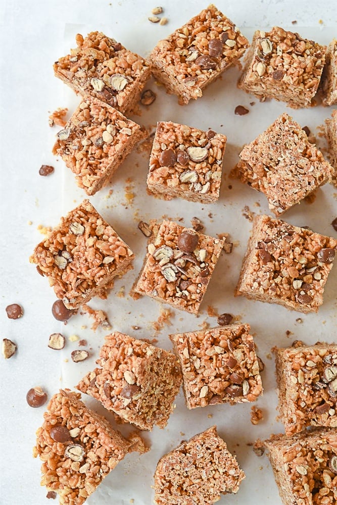 rice krispie treats with malted milk balls