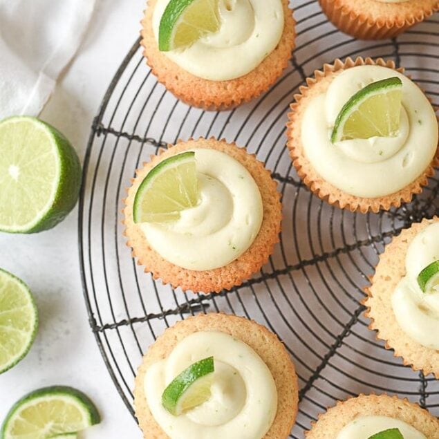 overhead shot of margarita cupcakes