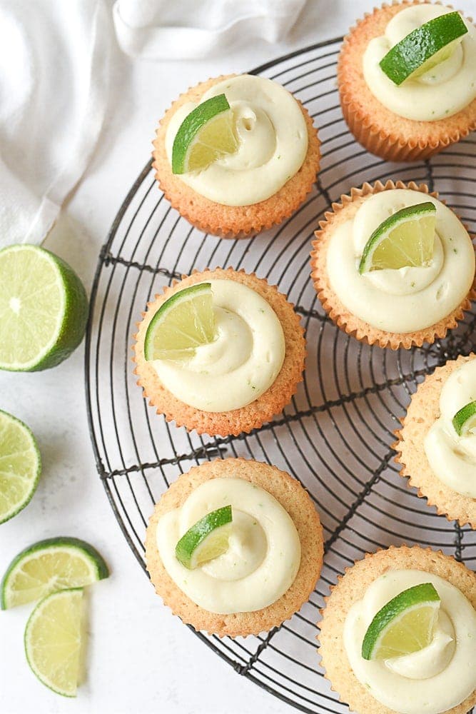 overhead shot of margarita cupcakes