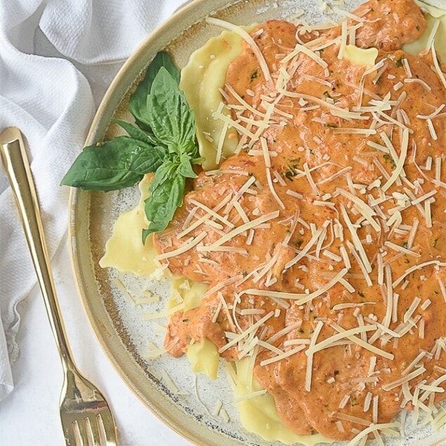 plate of roasted red pepper cream sauce