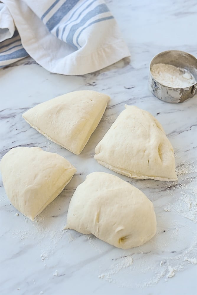 four pieces of roll dough