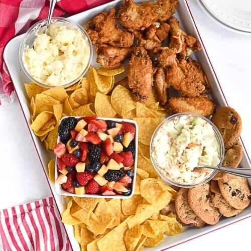 overhead shot of tailgate snacks