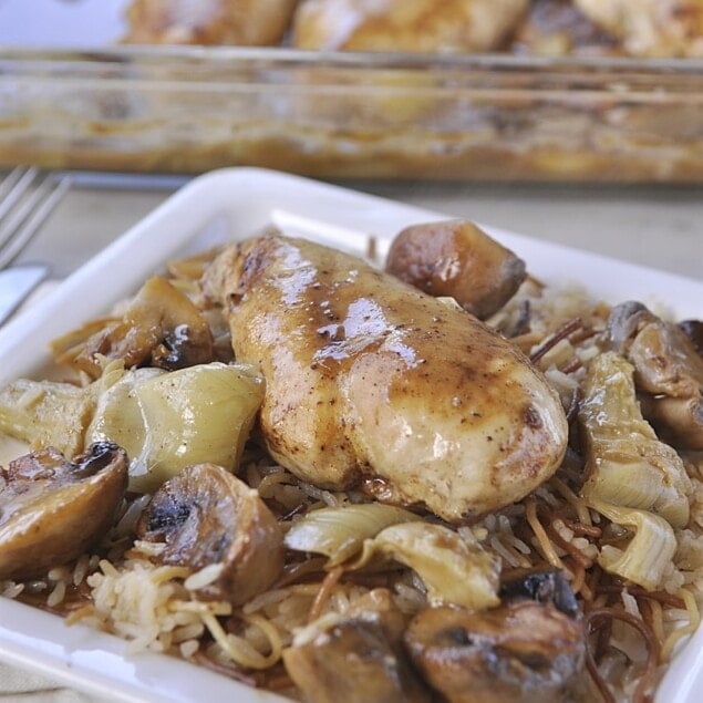 plate of chicken and mushrooms