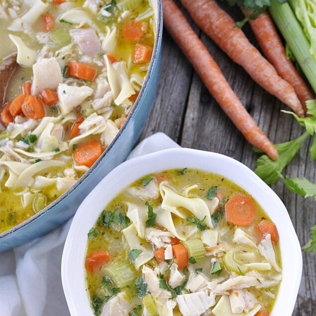 overhead shot of bowl of soup