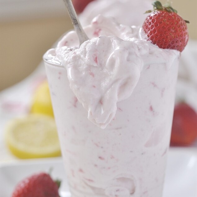 glass of frozen strawberry lemonade