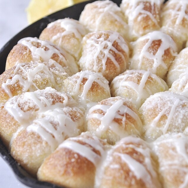 lemon rolls in a cast iron pan