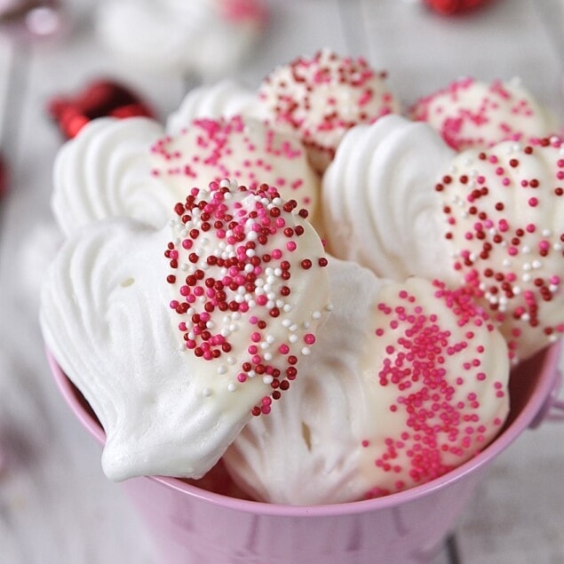 bucket of meringue heart cookies