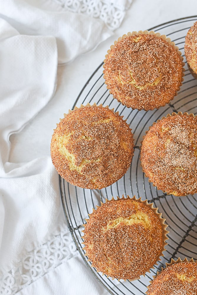 overhead shot of snickerdoodle muffins