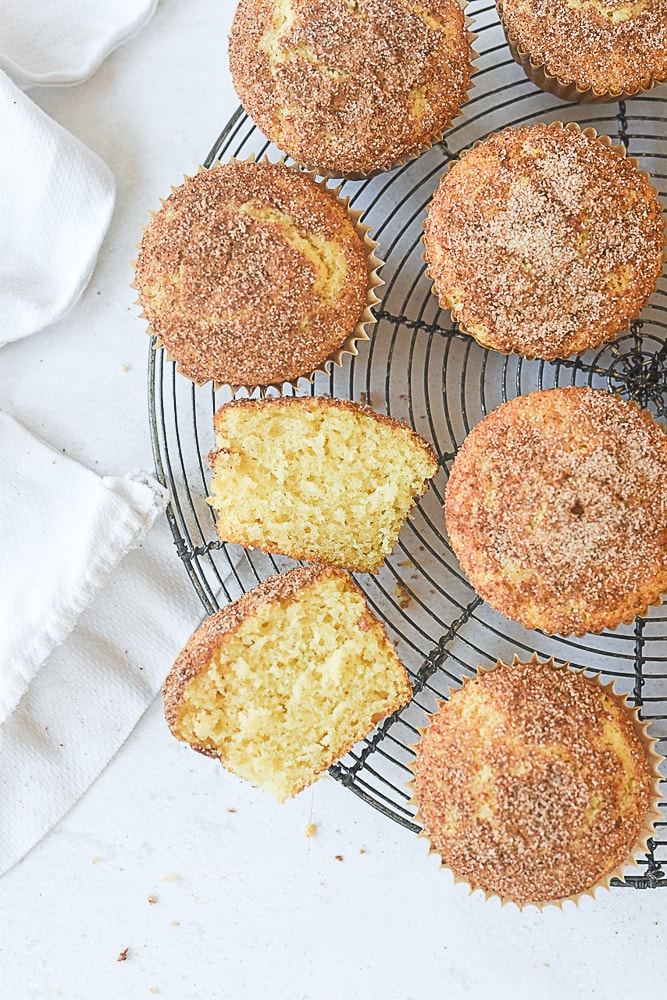 snickerdoodle muffin cut in half