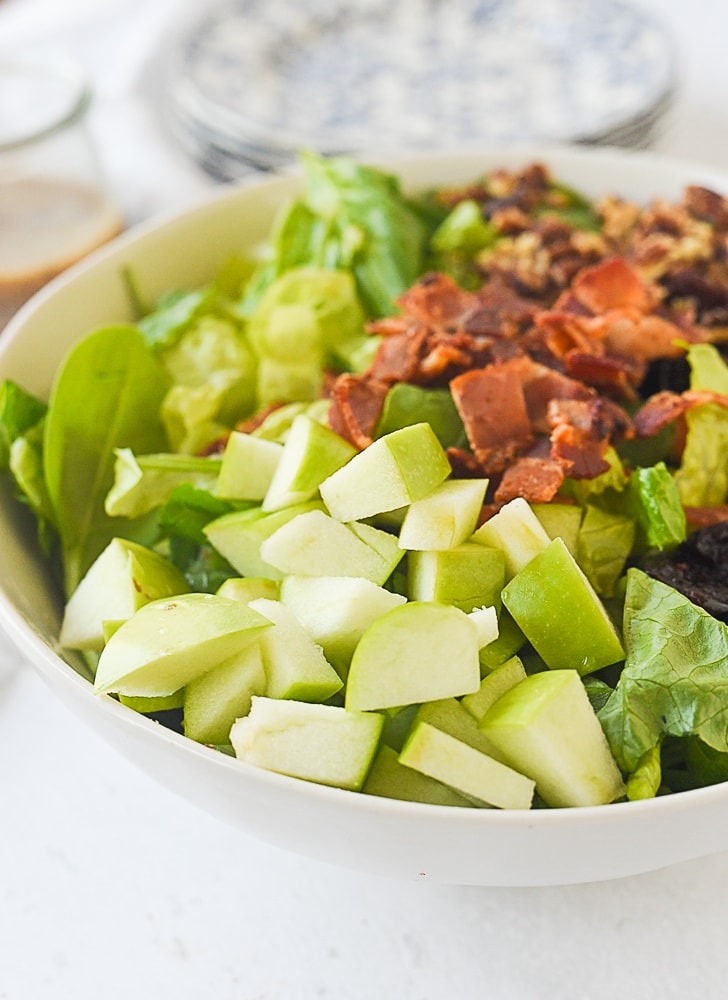 bowl of autumn apple salad ingredients