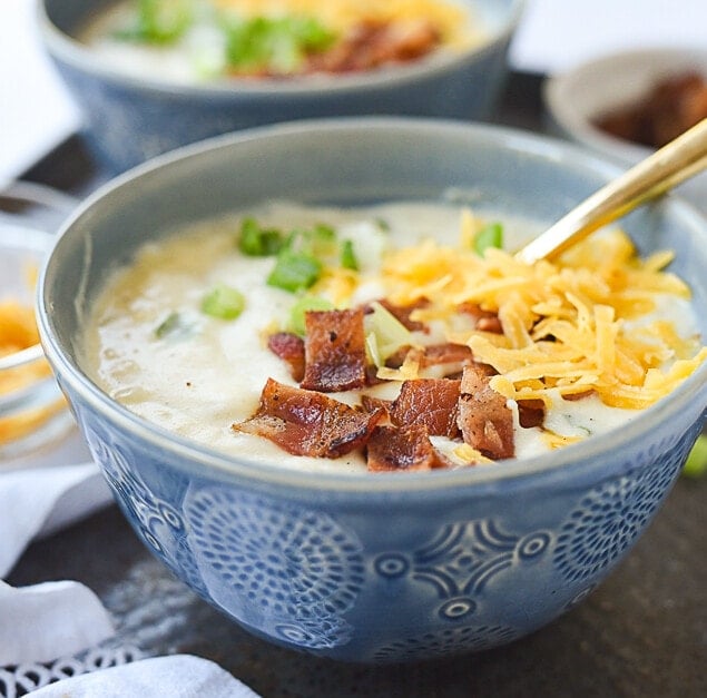 potato soup with bacon on top