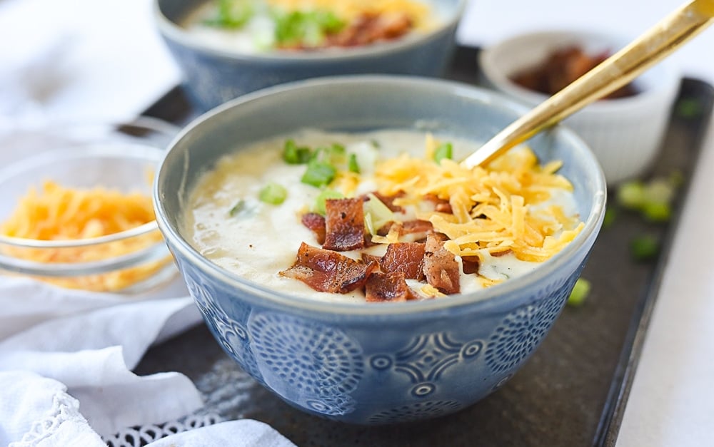 potato soup with bacon on top