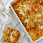 overhead shot of baked spaghetti