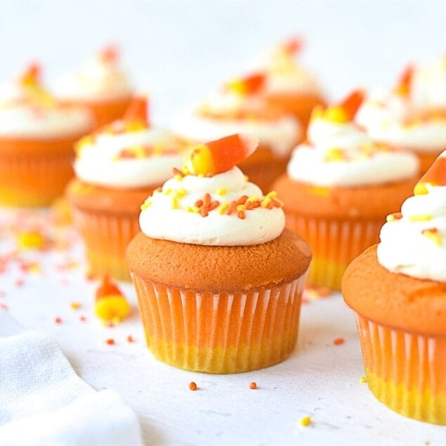 cupcakes decorated like candy corn